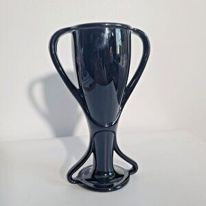 Vintage Fostoria TUT Black Amethyst Glass Loving Cup Trophy Vase 8", Art Deco